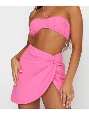 White Fox Pink Twist Front Mini Skirt Set